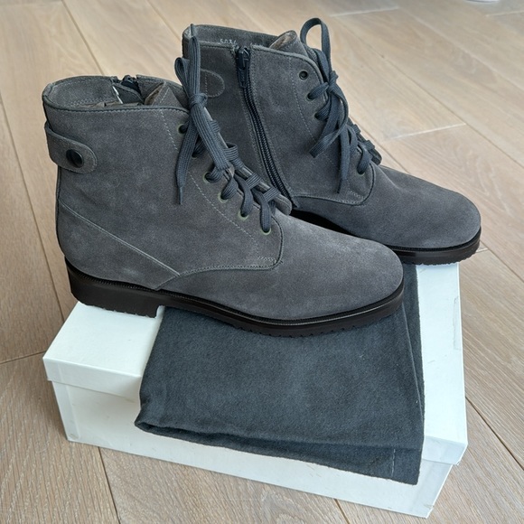 NWT GRAVATI MARIO SPA grey suede shearling lined with rubber sole combat boot - Picture 2 of 7